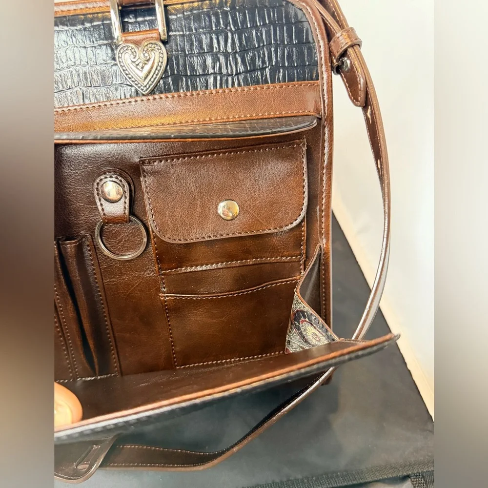 Brighton Black & Brown Leather Organize Case Satchel Heart Hardware - Picture 6 of 16